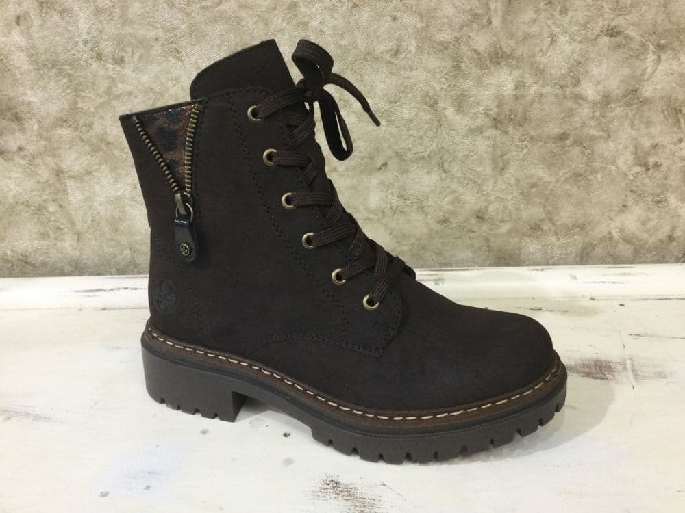 Rieker 72617-25 Dark Brown/Leopard Mix Ankle Boot