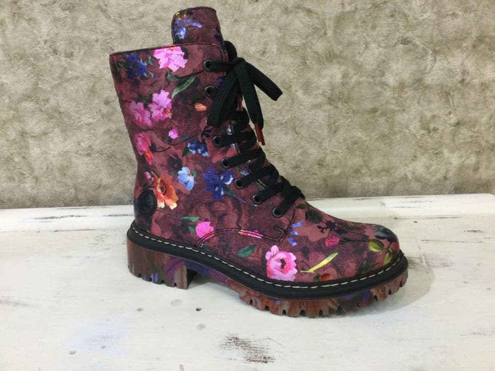 Rieker 72627-92 Floral Print Ankle Boot with Side Zip