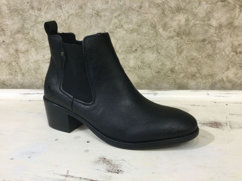 Rieker 73971-00 Black Mid Heeled Zip Up Ankle Boot