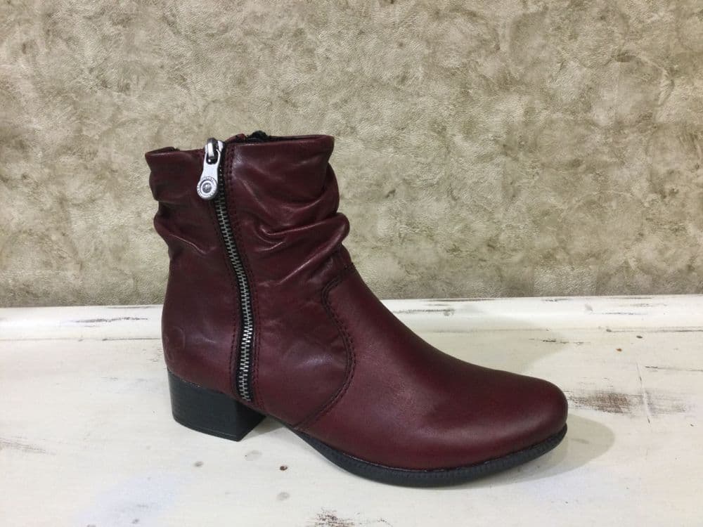 Rieker 78656-35 Burgundy Double Zip Ankle Boot