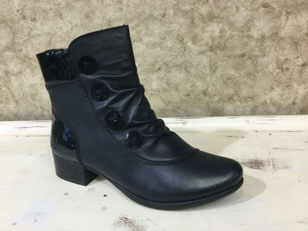 Rieker 78659-14 Navy Mix Block Heeled Ankle Boot