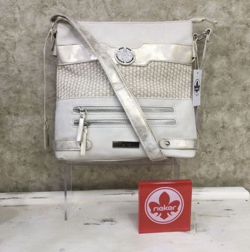Rieker H1346-92 Cream Metallic Cross Body Zipper Bag