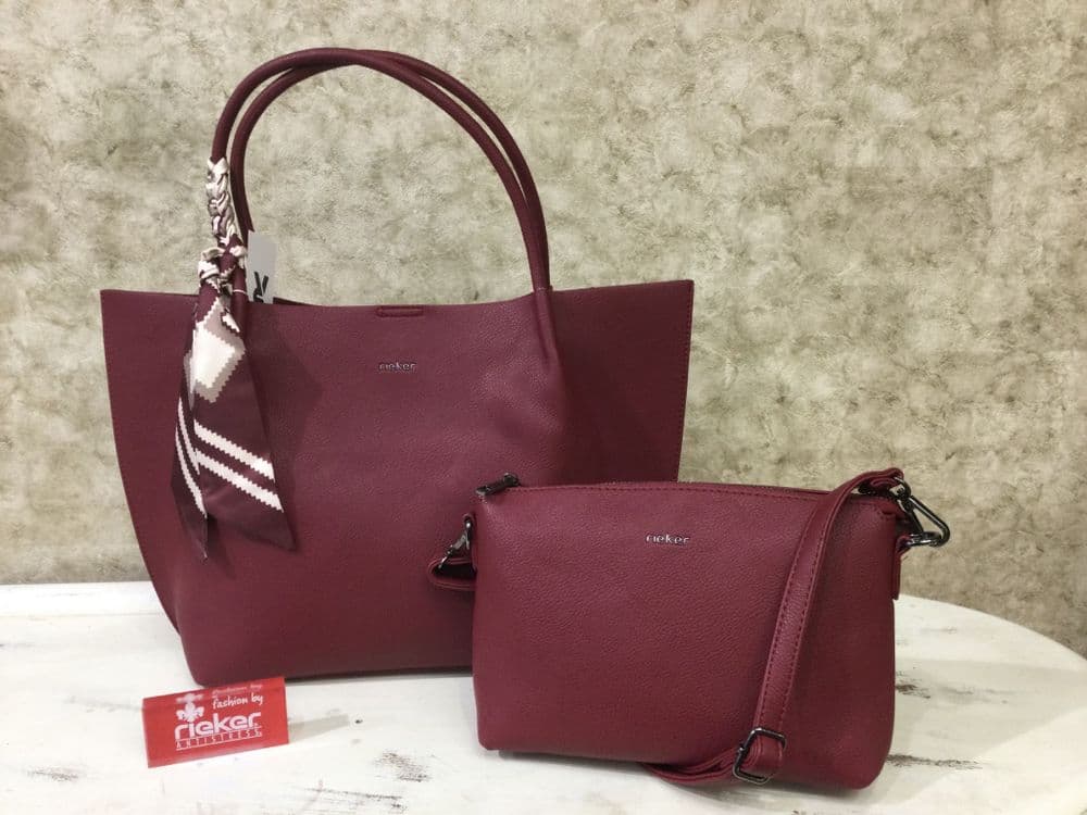 Rieker H1399-35 Maroon Red Shopper with Compact Handbag