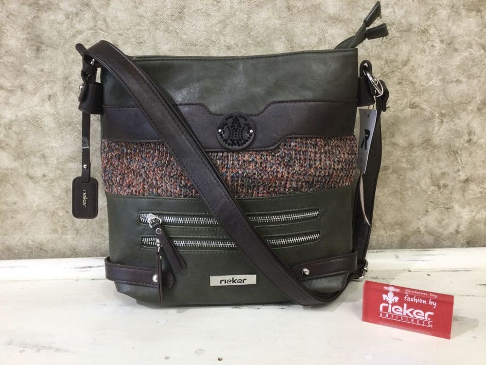 Rieker handbag H1346-35 Green  & Multi Mix Knit Detail Crossbody Bag