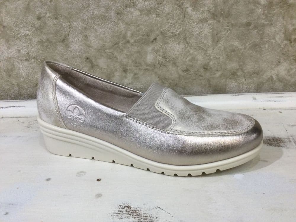 Rieker L5351-60 Light Brass Wedge Slip on Shoe