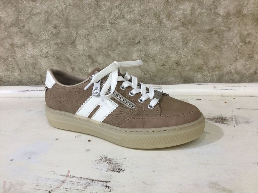 Rieker L5903-20 Taupe/Cream Lace and Zip Up Trainer