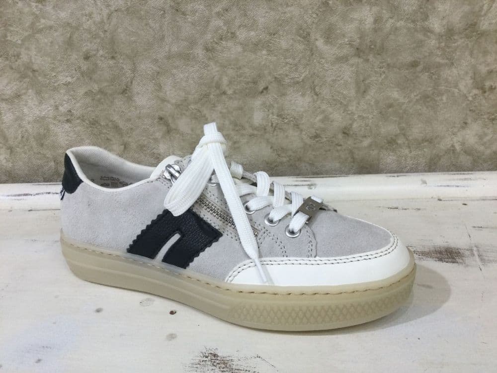 Rieker L5903-40 Grey/Black/Off White Mix Lace and Zip Up Trainer