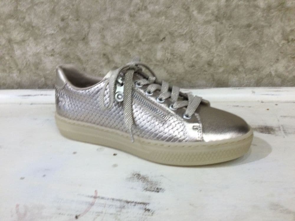 Rieker L5955-90 Gold Metallic Lace and Zip Up Trainer