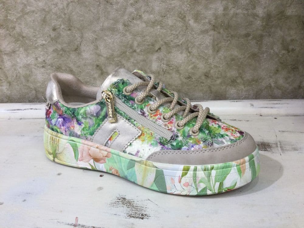 Rieker M7711-91 Floral Mix Zip Up Flatform Trainer