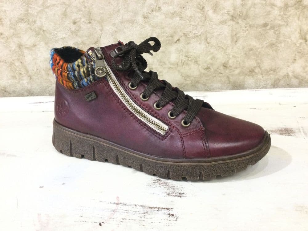 Rieker N1305-35 Burgundy Ankle Boot with Multicolour Details