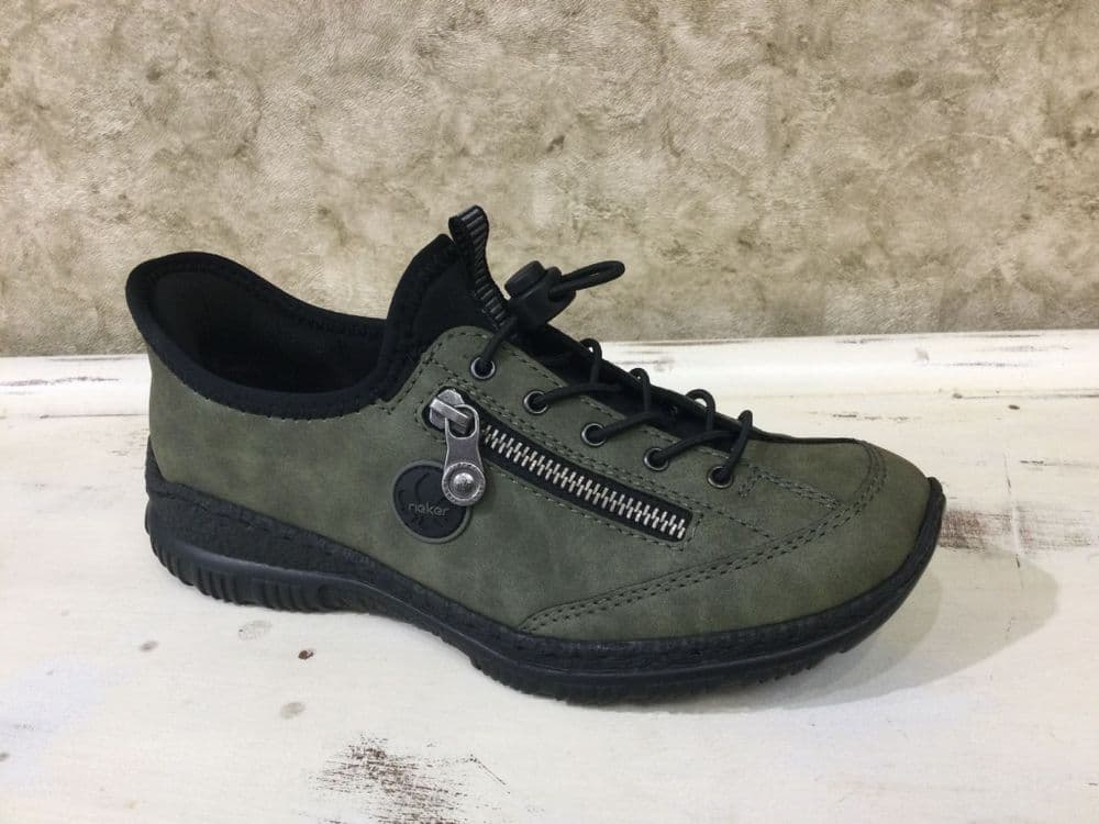 Rieker N3267-54 Khaki/Black Slip-On Trainer