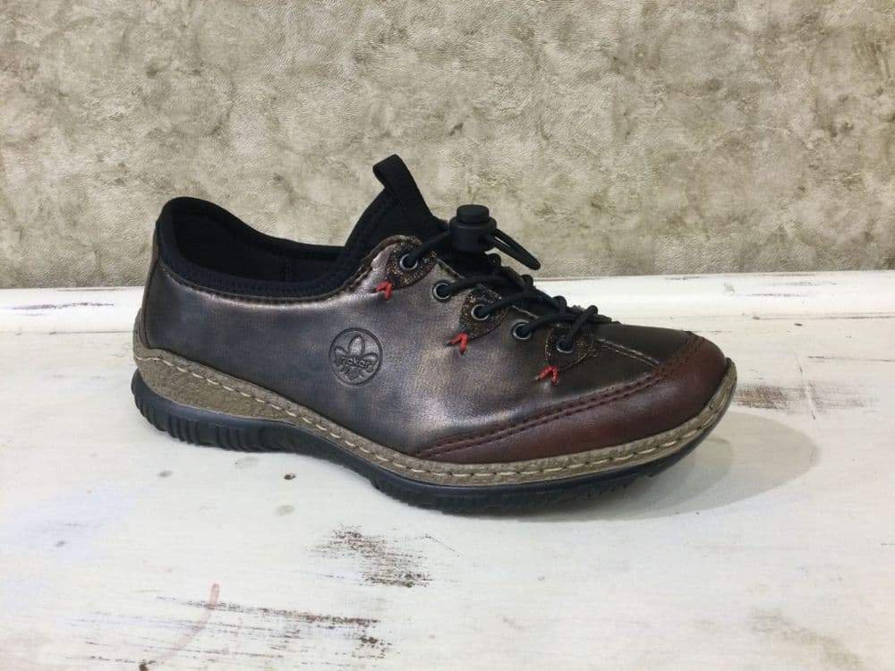 Rieker N3271-25 Bronze/Burgundy Mix Slip On Trainer