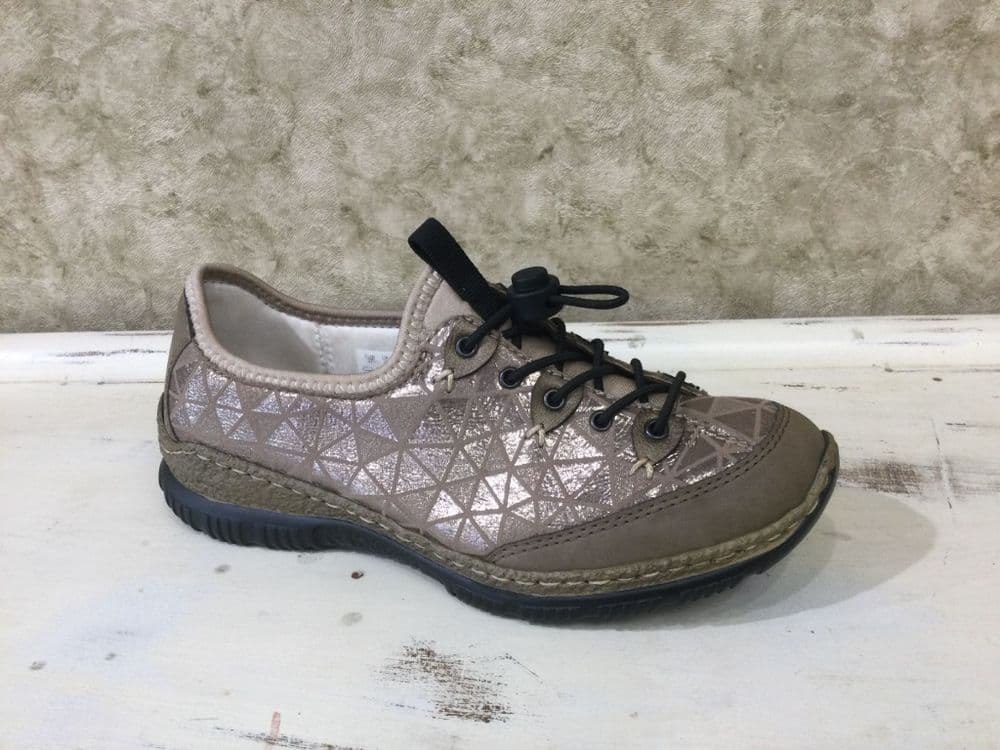 Rieker N3271-90 Taupe/Metallic Slip On Trainer