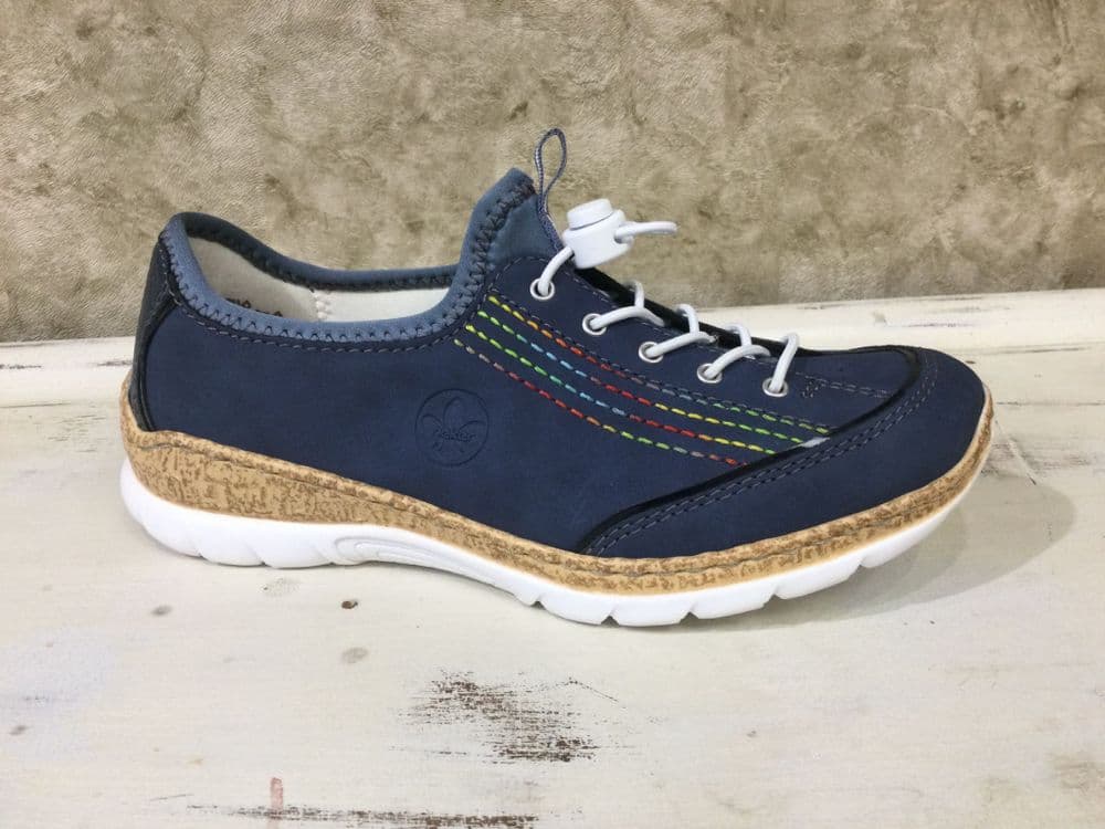 Rieker N42T0-14 Denim Blue Slip on with Bungee Lace