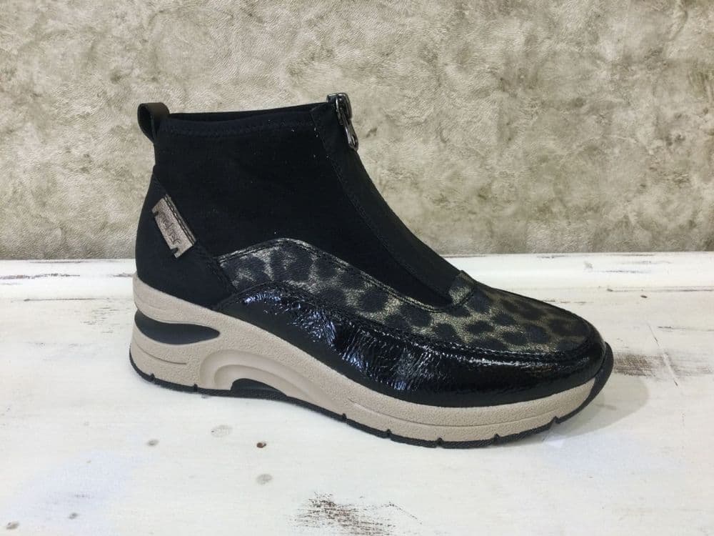 Rieker N9362-00 Black / Leopard Wedge Boot