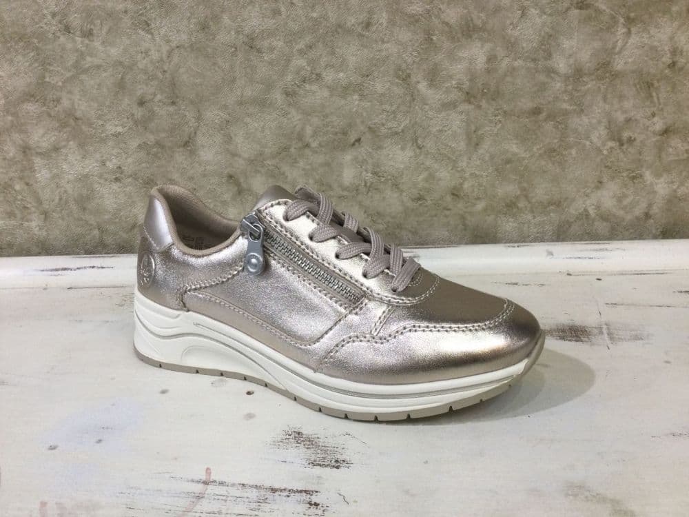 Rieker N9501-90 Light Gold Lace and Zip Up Trainer