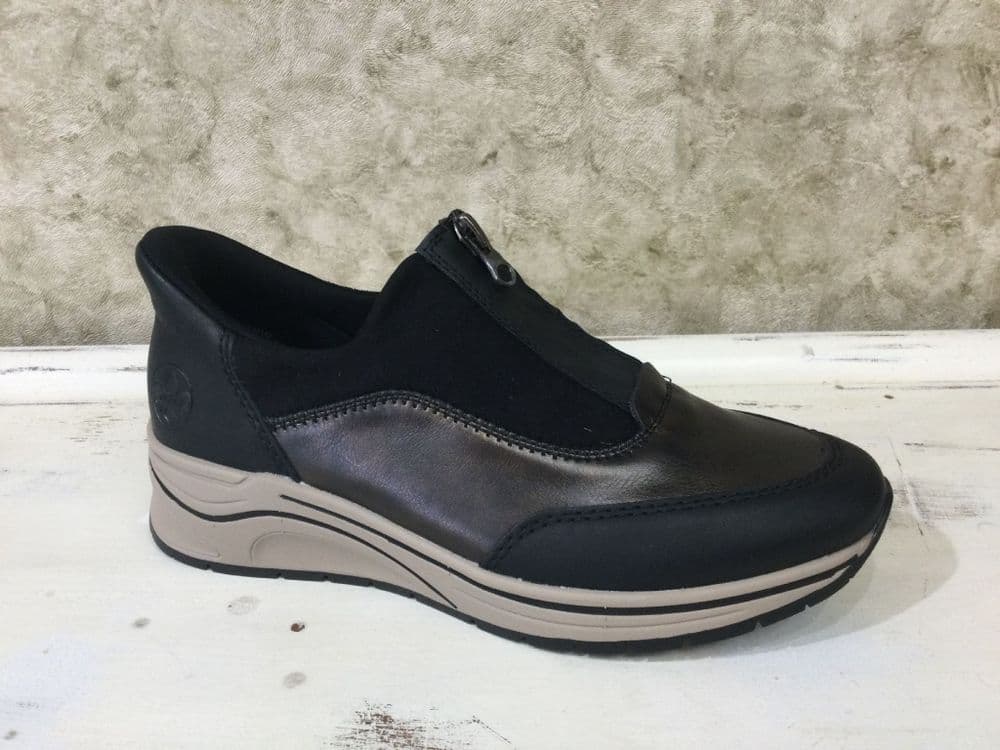 Rieker N9553-25 Black / Bronze Front Zip Shoe