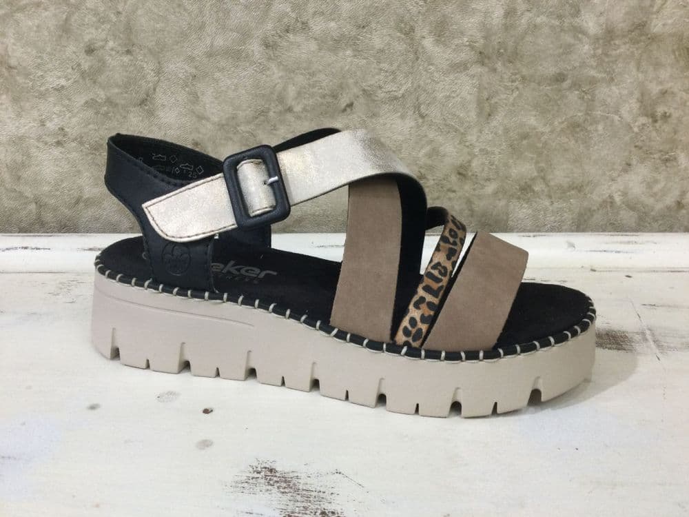Rieker V1063-90Leopard Mix Velcro Sandal