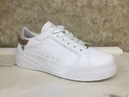 Rieker W2303-80  White Chunky Trainer with Gold Details