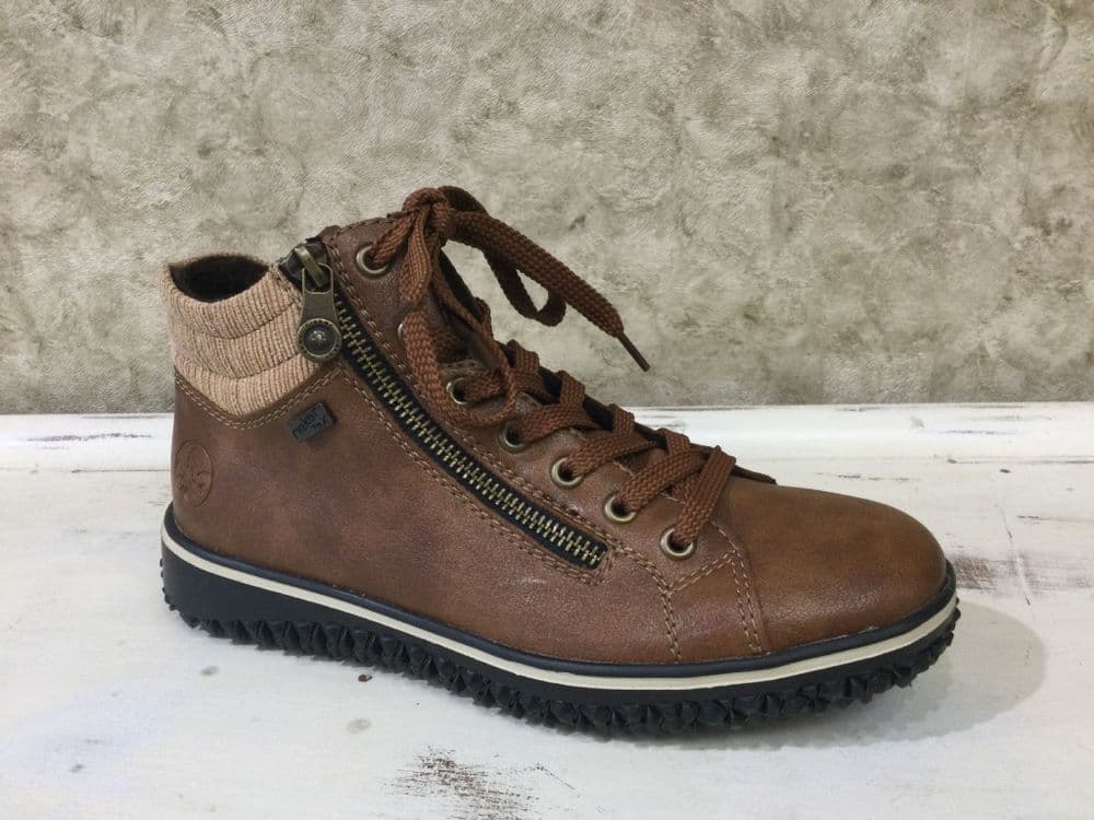 Rieker Z4263-24 Tan Lace and Zip Up Ankle Boot
