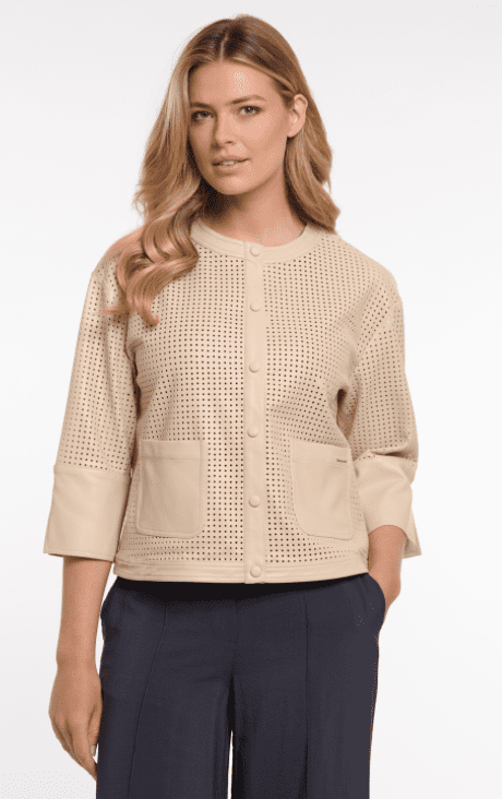 Rino & Pelle Abou Perforated Jacket with 3/4 Sleeve in Oat