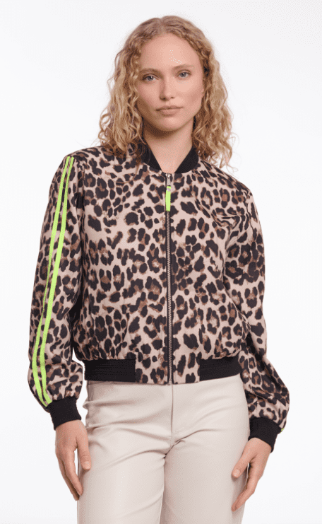 Rino & Pelle Banner Bomber Jacket in Leopard & Neon
