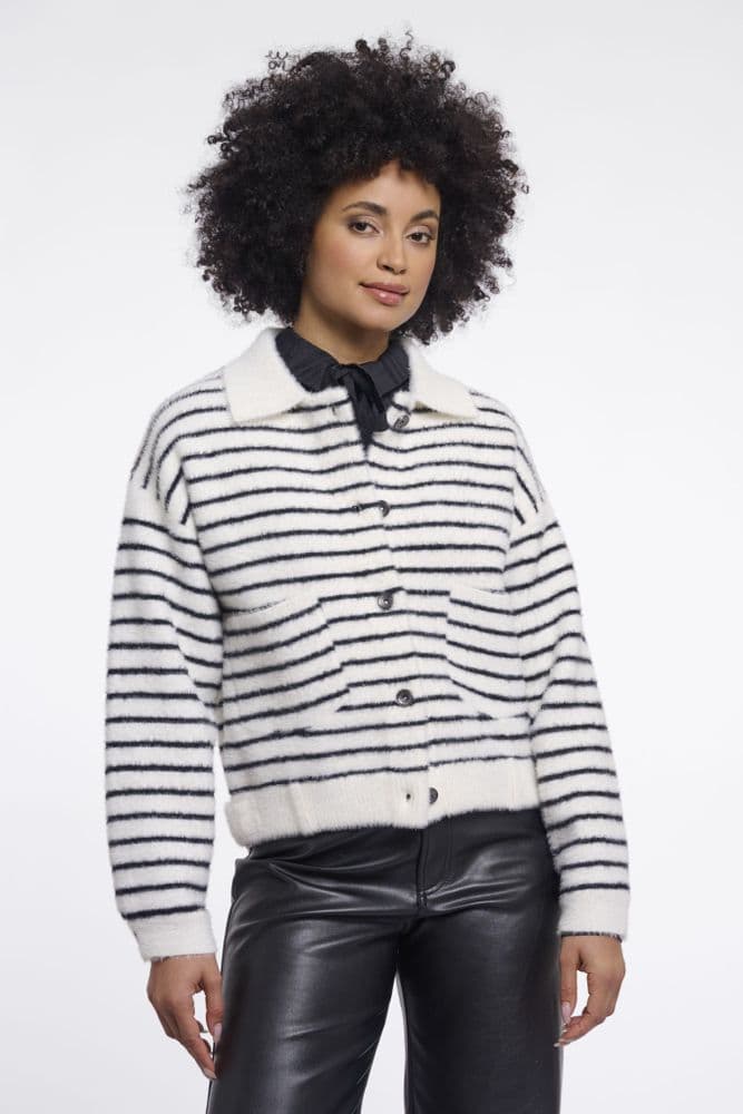 Rino & Pelle Bubbly Boxy Jacket in Black & White Striped