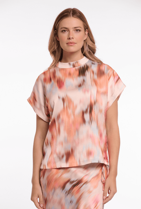 Rino & Pelle Esai Short Sleeve Top with High Neck in Blurred Botany