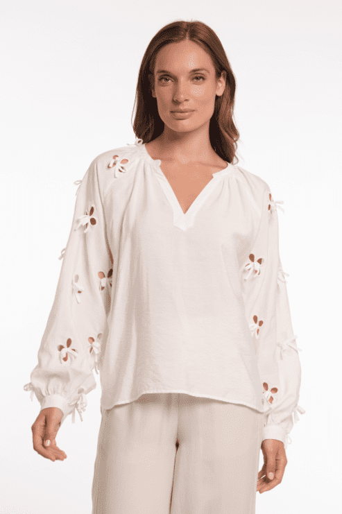 Rino & Pelle Ginger Long Balloon Sleeve Blouse in Snow White