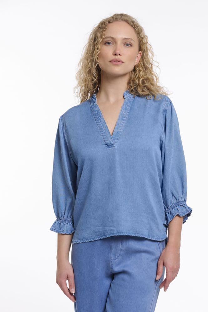 Rino & Pelle Kamar Washed Blue Half Sleeved Top / V Neck