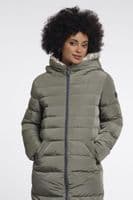 Rino & Pelle Keilafur Misty Basil Light Leopard Long Padded Hooded Coat