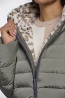 Rino & Pelle Keilafur Misty Basil Light Leopard Long Padded Hooded Coat