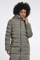 Rino & Pelle Keilafur Misty Basil Light Leopard Long Padded Hooded Coat