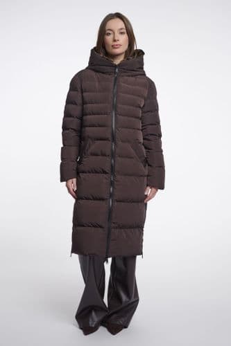 Rino & Pelle Keilafur Peated Brown Leopard Long Padded Hooded Coat