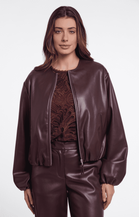 Rino & Pelle Lomee Faux Leather Blouson Jacket in Chocolate Bean