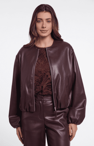 Rino & Pelle Lomee Faux Leather Blouson Jacket in Chocolate Bean