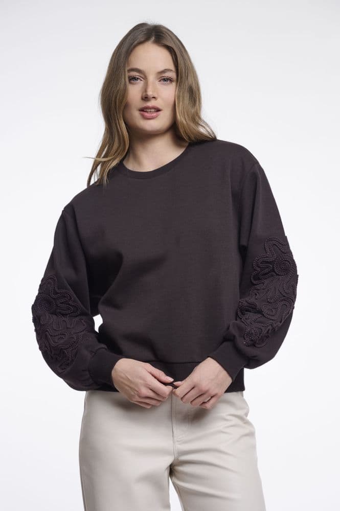 Rino & Pelle Manar Coffee Roast Crew Neck Sweater with Applicated Sleeves