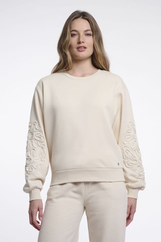 Rino & Pelle Manar Off White Crew Neck Sweater with Applicated Sleeves