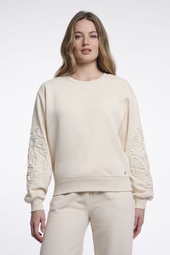 Rino & Pelle Manar Off White Crew Neck Sweater with Applicated Sleeves