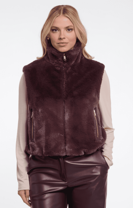Rino & Pelle Nikki Short Faux Fur Waistcoat in Chocolate Bean