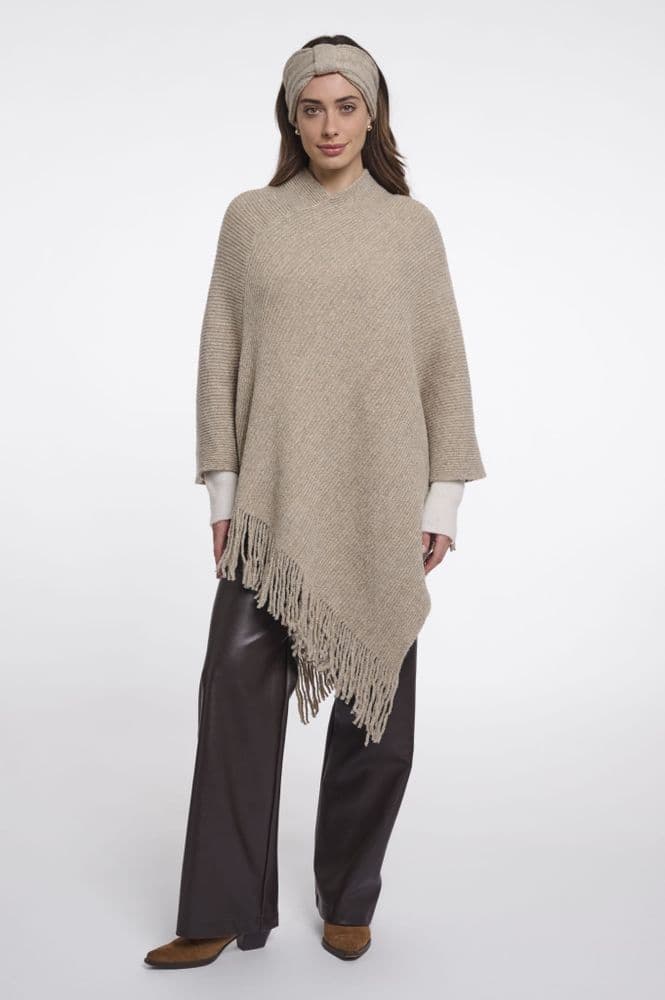 Rino & Pelle Ozanne Beige Mix Poncho With Fringes
