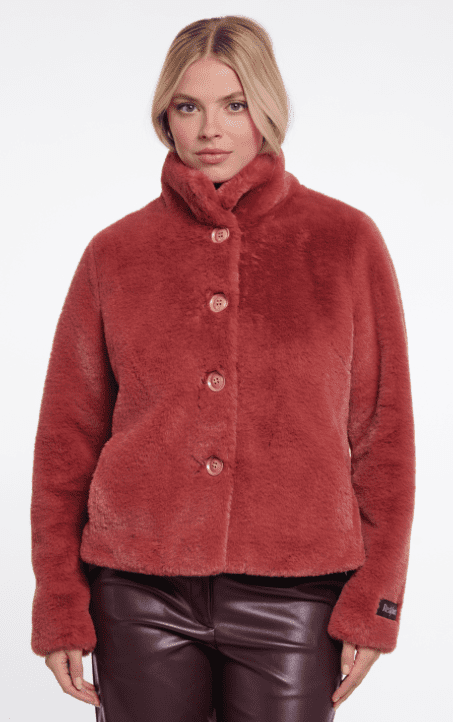 Rino & Pelle Vie Single Breasted Faux Fur Jacket in Antique Rouge