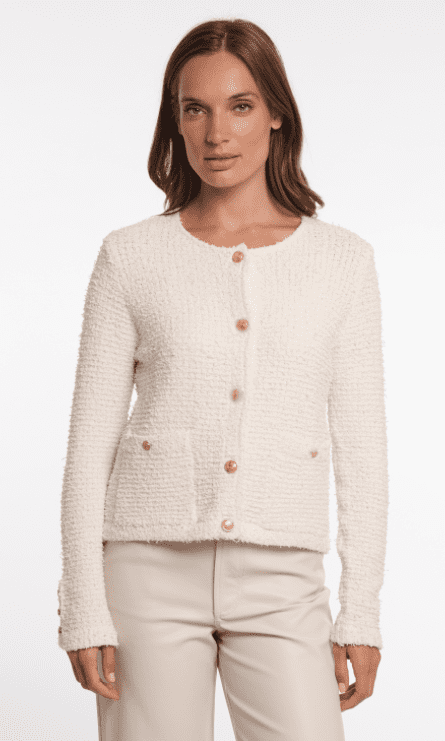 Rino & Pelle Yamin Knitted Cardigan with Gold Button Detailing in Snow  White