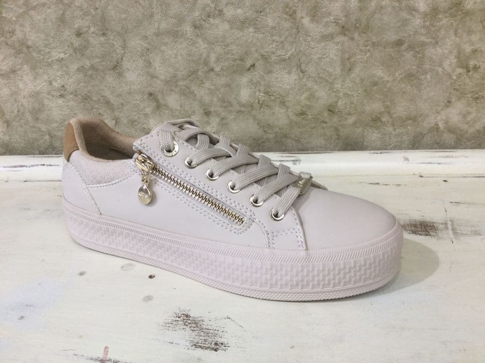 S Oliver 23600-42 Beige/Gold Lace and Zip Up Trainer