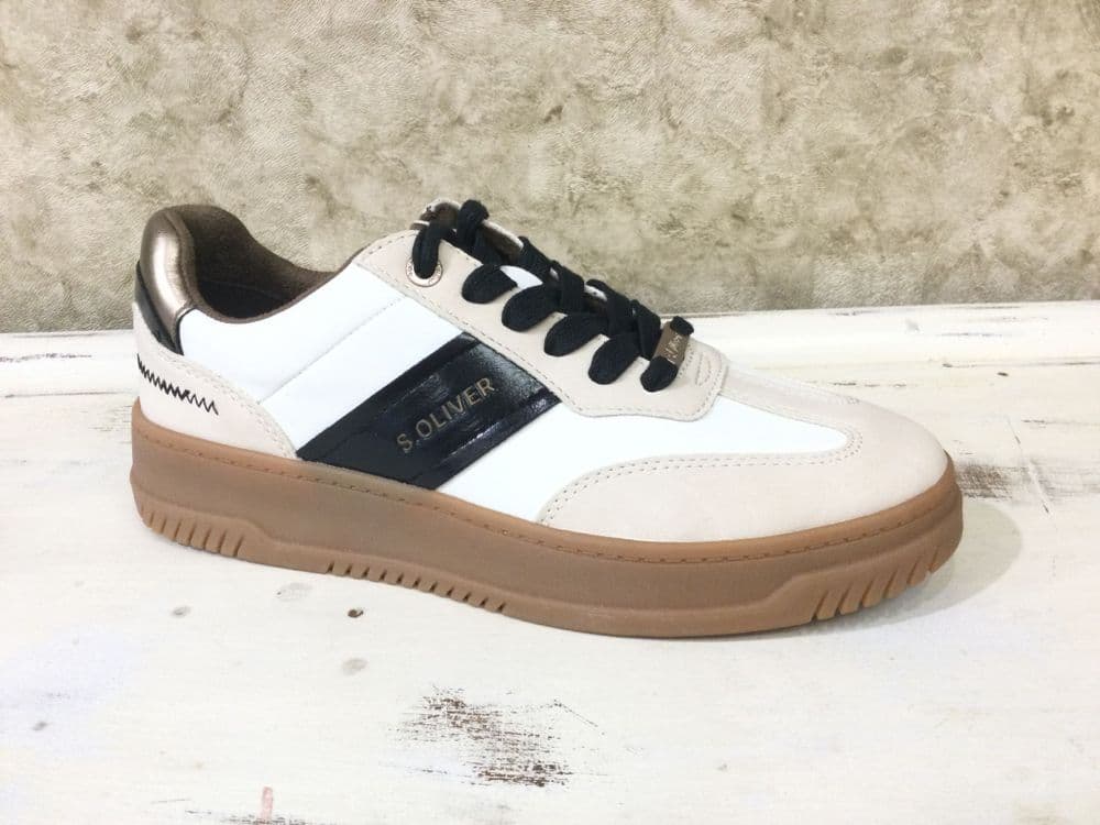 S Oliver 23623-43 410 Beige & Black Mix Fashion Trainer with Gum Sole