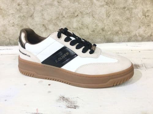 S Oliver 23623-43 410 Beige & Black Mix Fashion Trainer with Gum Sole