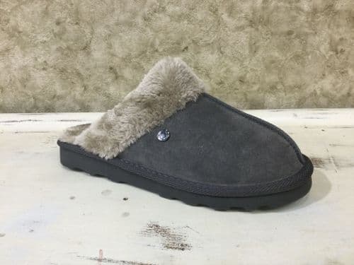 S Oliver Grey Fur-lined Mule Slipper