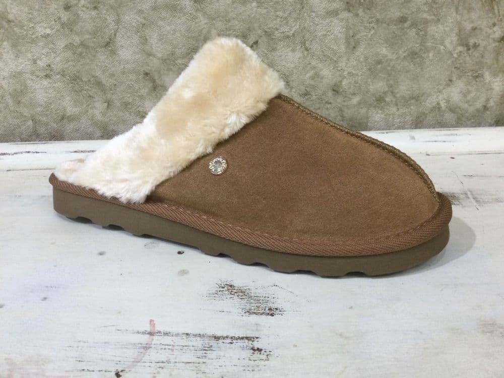 S Oliver Tan Fur-lined Mule Slipper