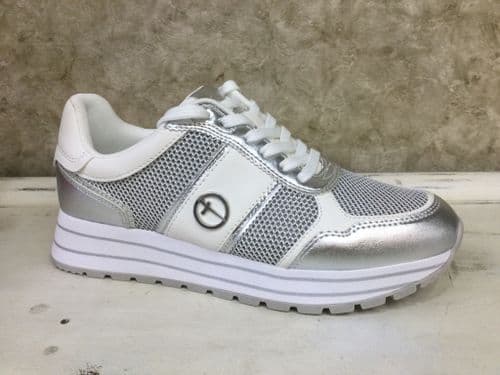 Tamaris 1-23727-42 White/Silver Lace Up Trainer