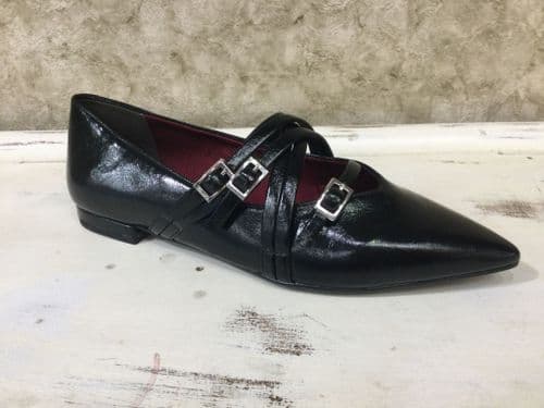 Tamaris 22160-45 001 Black Flat Shoe with Buckle Details